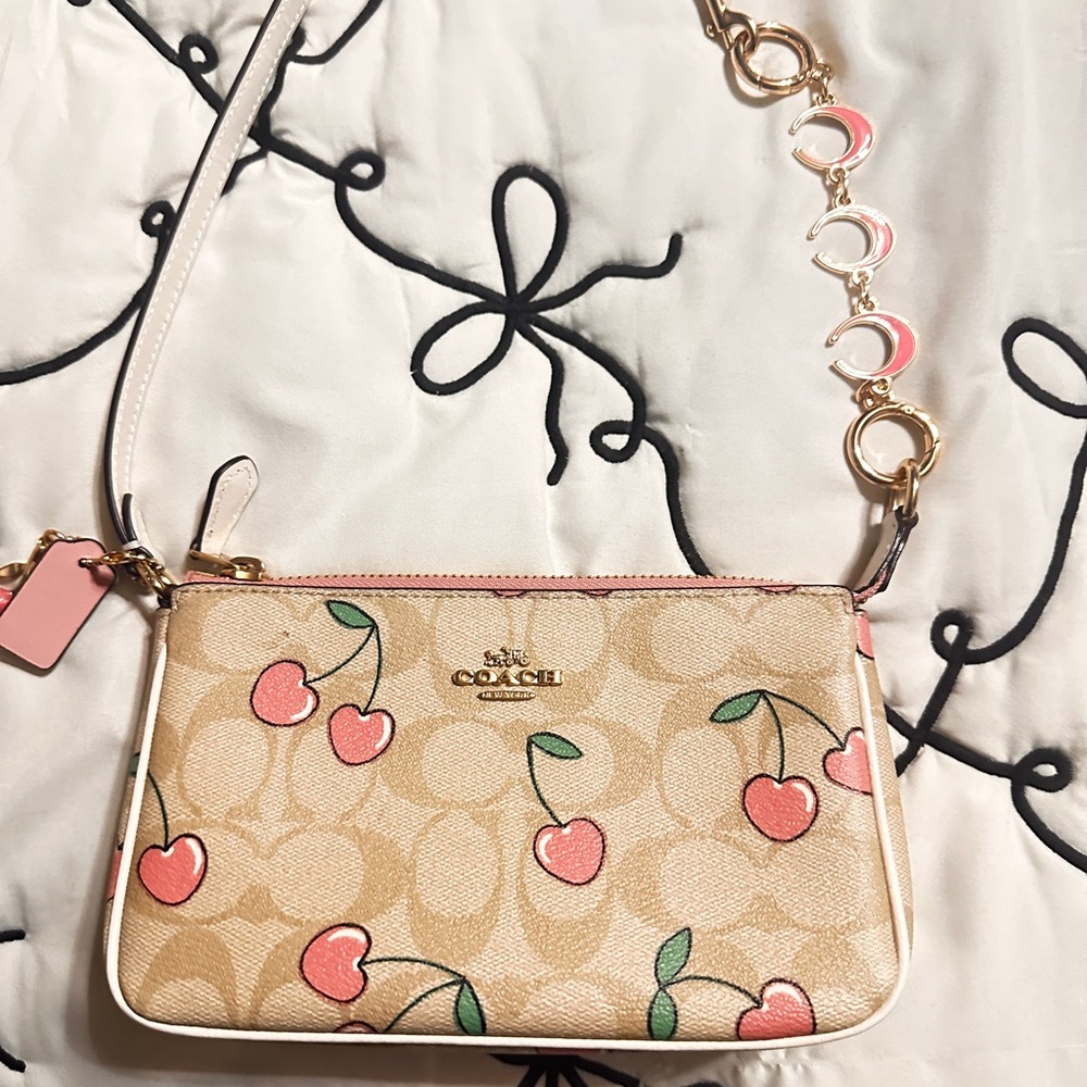 Coach Nolita 19 Beige Cherry Print Wristlet